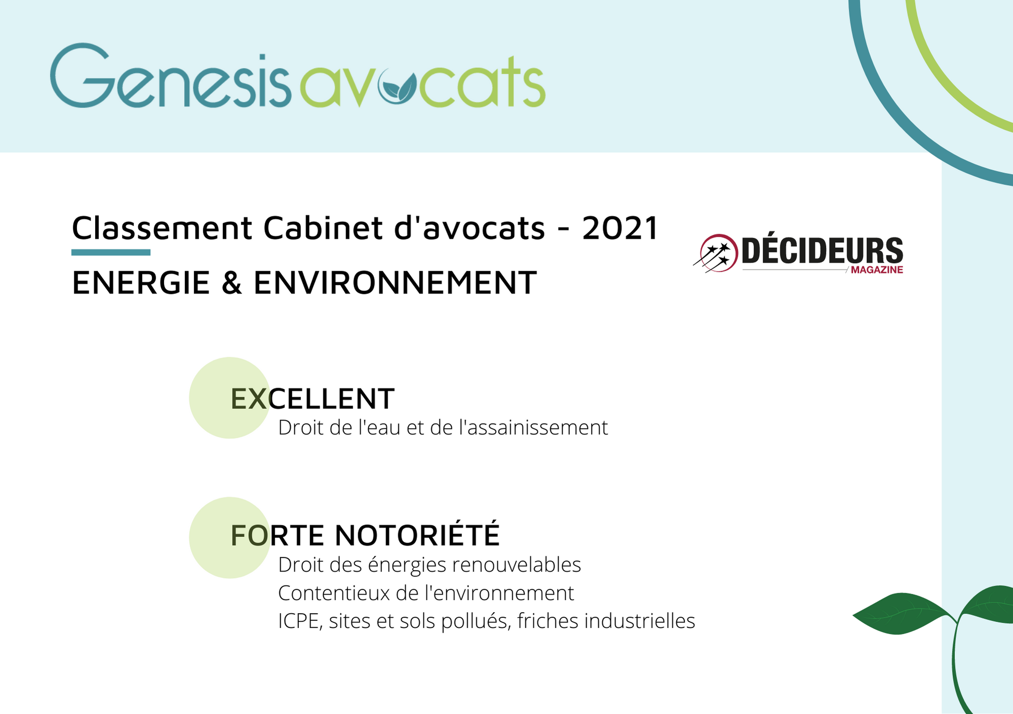 Genesis Avocats de nouveau récompensé par Décideurs en Droit Public des Affaires et Droit de l’Environnement